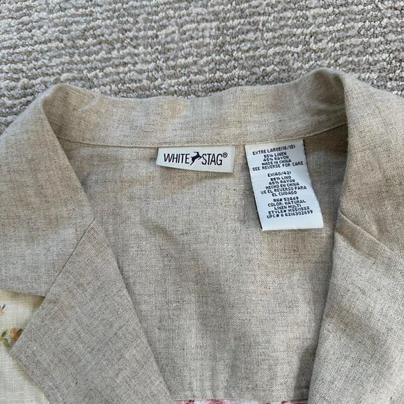 Vintage linen beaded floral boho western coastal cowgirl summer button up top - Picture 4 of 8